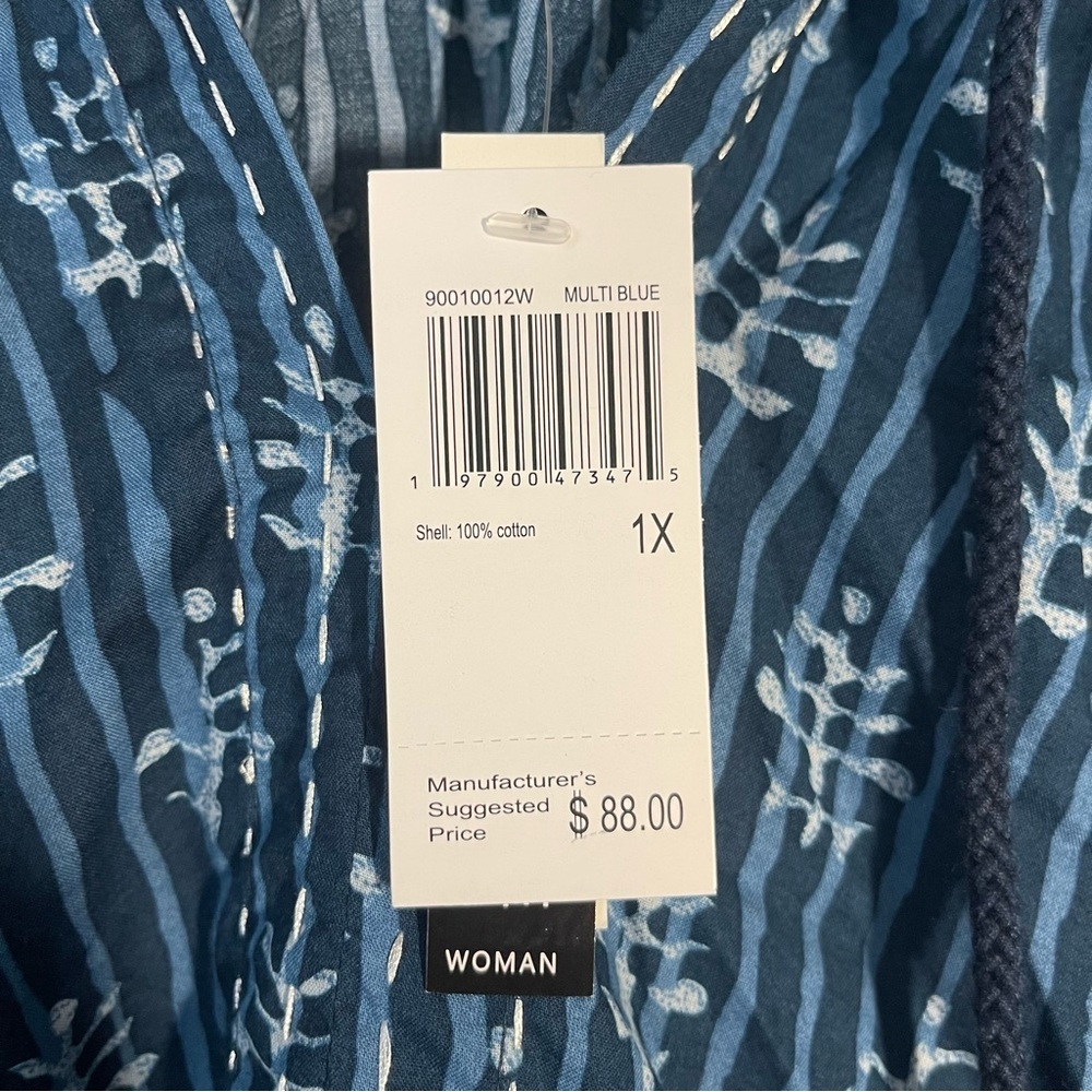Chelsea & Theodore Blue and White Boho Dress size 1X New with tags - Picture 7 of 13